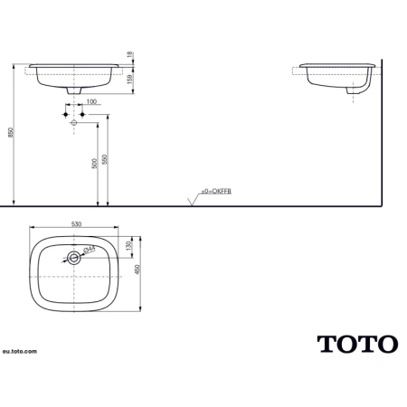 раковина toto public lw763y#xw встраиваемая, 53x45 см, белая