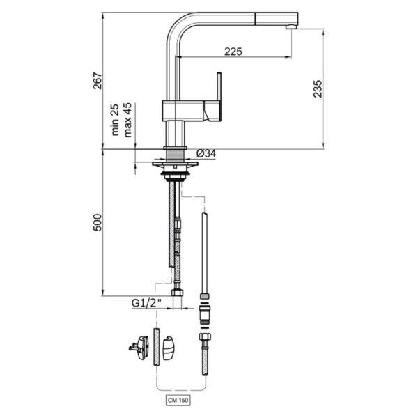 смеситель для кухни webert kitchen dado da940302015 цвет хром