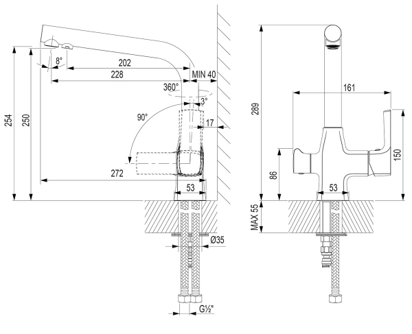 смеситель для кухни lemark ursus lm7258bl с подключением к фильтру, черный матовый