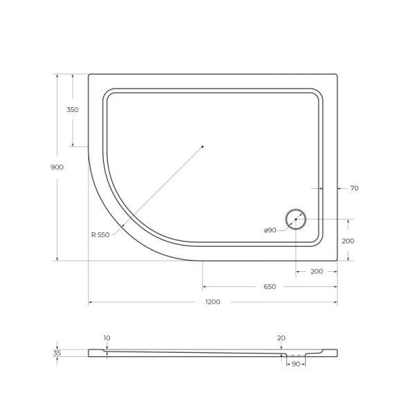 душевой поддон из стеклокомпозита cezares tray smc 120x90 l tray-m-rh-120/90-550-35-w-l белый