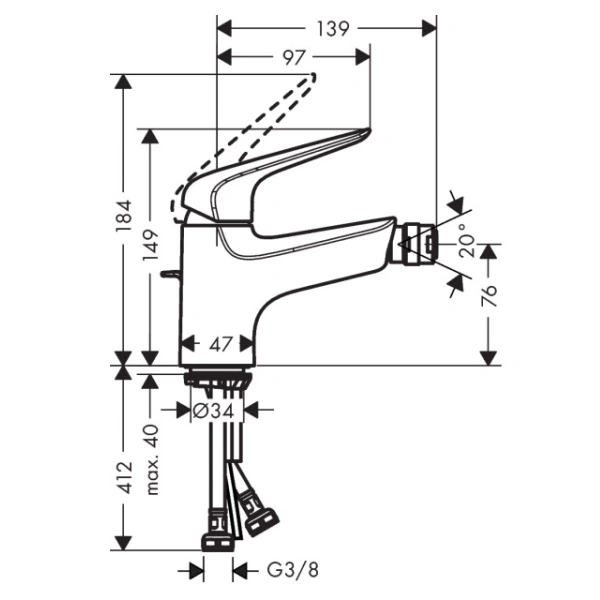 смеситель hansgrohe novus 71142000 для биде, с донным клапаном, хром