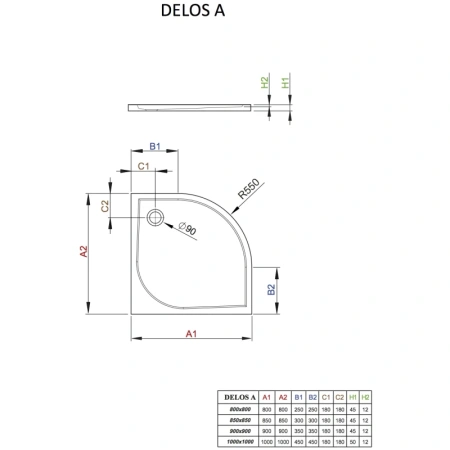 душевой поддон 85x85 см radaway delos a sda8585-01