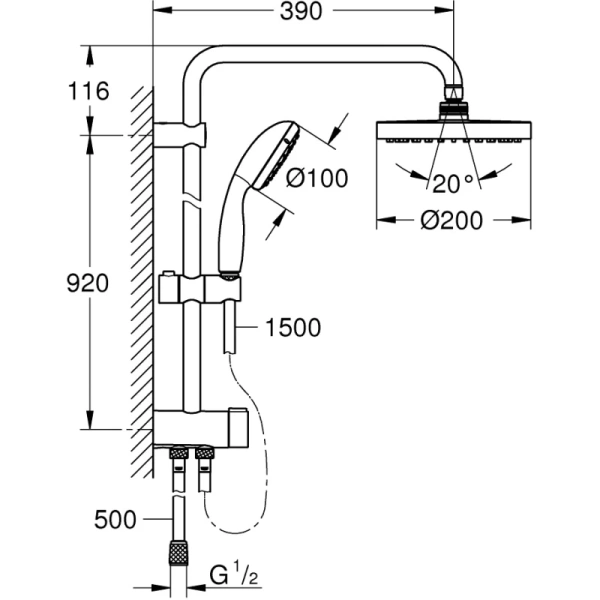 душевая стойка 200 мм grohe new tempesta system 26452001