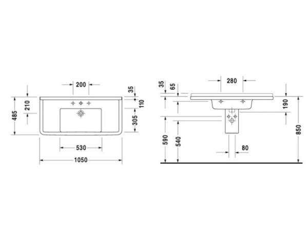 раковина в ванную накладная/полувстраиваемая 105 см duravit starck 3 03041000001