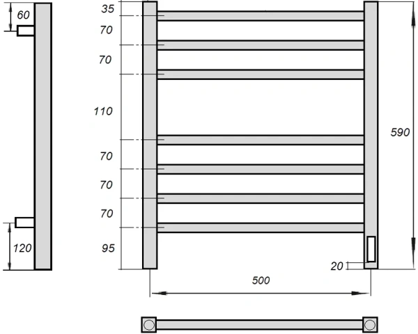 полотенцесушитель point вега pn71856 электрический, 50x60 см, хром
