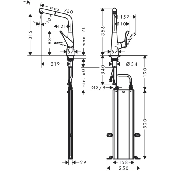 смеситель для кухни hansgrohe metris m71 73812800, сталь