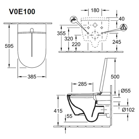 унитаз подвесной villeroy & boch viclean v0e100r7 с функцией биде, цвет черный