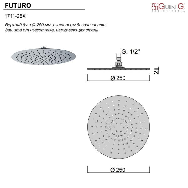верхний душ giulini futuro d250 мм, белый матовый f1711-25хbo