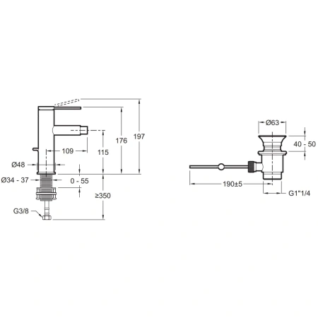 смеситель jacob delafon grands boulevards e77982-4a-cp для биде, с донным клапаном, хром