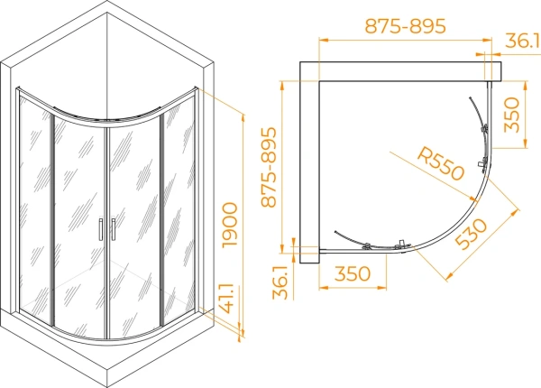 душевой уголок rgw passage pa-51b 90х90 см, профиль черный, стекло прозрачное