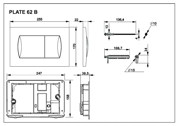 кнопка смыва для инсталляции roca active 62b абс-пластик, цвет матовый черный