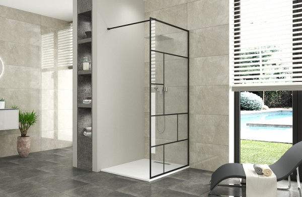 душевая перегородка bravat black line 90 bg090.6414b профиль черный, стекло прозрачное