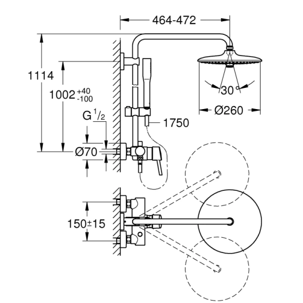 душевая система 260 мм grohe euphoria system 260 23061003