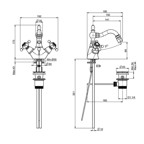 смеситель fima carlo frattini elizabetхh f5092or для биде, на 1 отв., золото