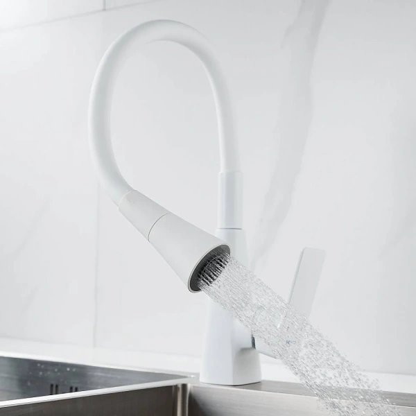 смеситель для кухни shevanik s543c-1 с гибким изливом, белый