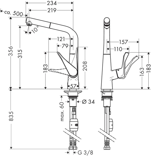 смеситель для кухни hansgrohe metris m71 14781000