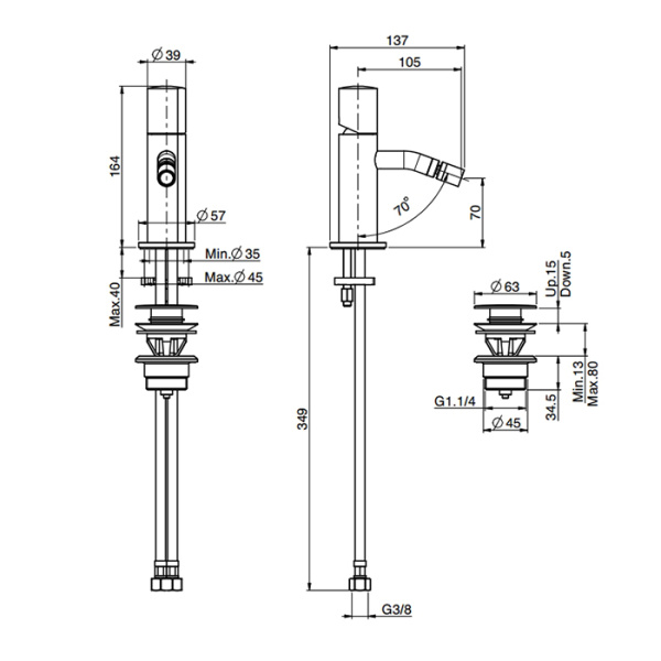 смеситель для биде fima carlo frattini sottolavabo f3182ns, с донным клапаном click-clack, цвет: черный матовый