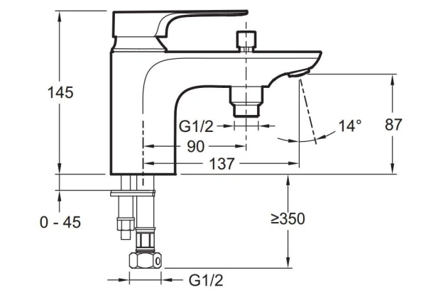 смеситель на борт ванны jacob delafon aleo+ e72321-cp, хром