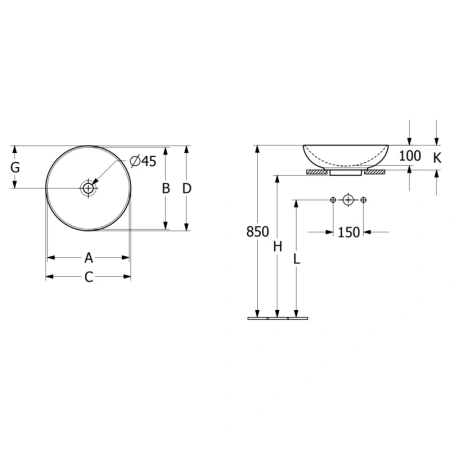 раковина villeroy & boch loop & friends 4a460001 накладная, ø42 см, альпийский белый