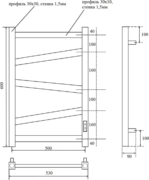 полотенцесушитель point феникс п5 pn15856b электрический, 50x60 см, черный
