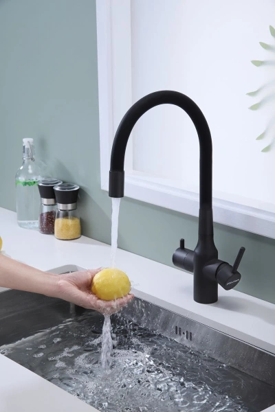 смеситель для кухни с подключением к фильтру paulmark salix sa213419-401, цвет антрацит/ черный