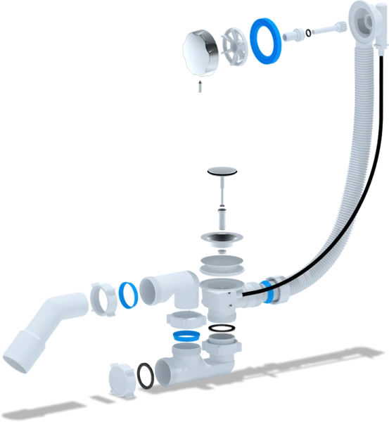 слив-перелив для ванны ани пласт em321 40 мм, полуавтомат, хром, с сифоном