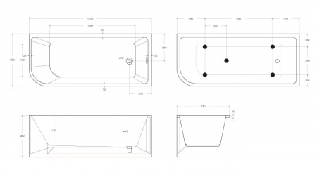 ванна акриловая угловая belbagno bb712-1500-730-r