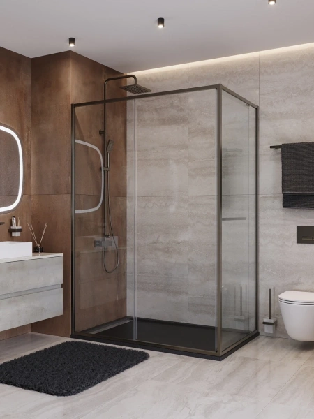 душевой уголок cezares lux lux-ah-fs-11-130/100-c-gm 130x100 см, профиль оружейная сталь матовый, стекло прозрачное