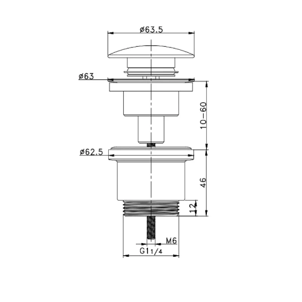 донный клапан raglo r600 r600.01.06 для раковины, без перелива, черный