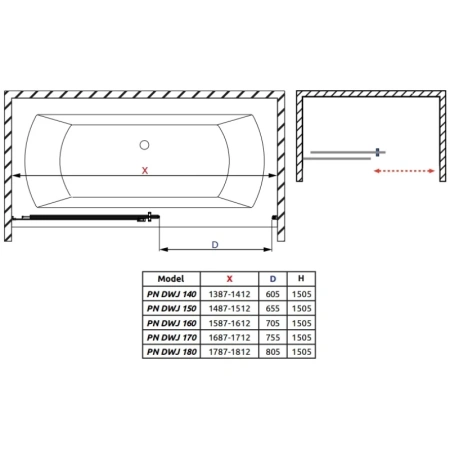 шторка для ванны radaway idea black pn dwj 140 left 10003140-54-01l прозрачное