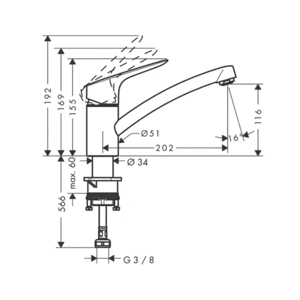 кухонный смеситель hansgrohe mysport s 13860800, 1jet, нержавещая сталь