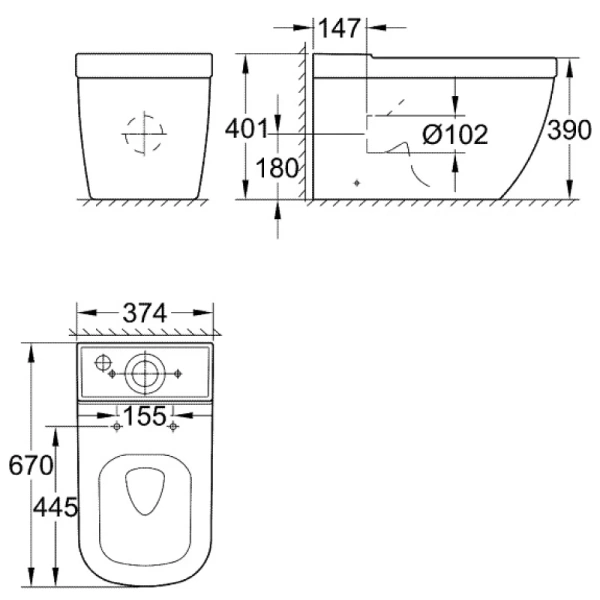 чаша напольного безободкового унитаза grohe euro ceramic 3933800h