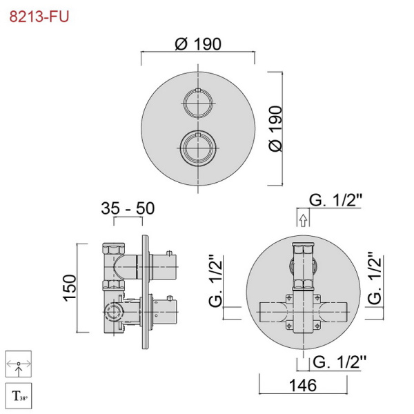 смеситель для душа giulini futuro f8213-funko никель матовый, термостат, встраиваемый