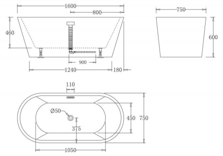 акриловая ванна belbagno 150x75 bb71-1500-bianco без гидромассажа