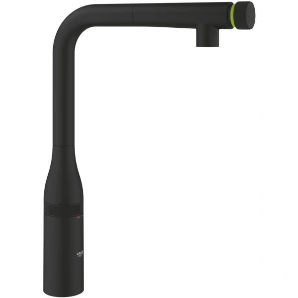 смеситель для кухни grohe essence smartcontrol 31928kf0 с выдвижным изливом, черный матовый