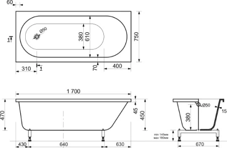 ванна из искусственного камня эстет честер 170x75 фр-00000692