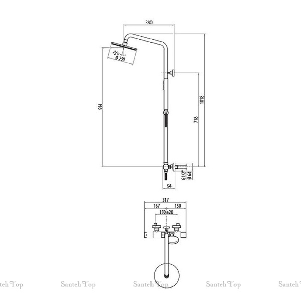 душевая стойка gattoni circle two kit/ts60no термостат без излива, черный матовый