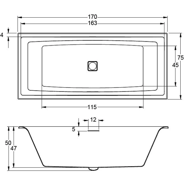 акриловая ванна riho still square 170x75 b100004005 (br0200500k00131) led l без гидромассажа