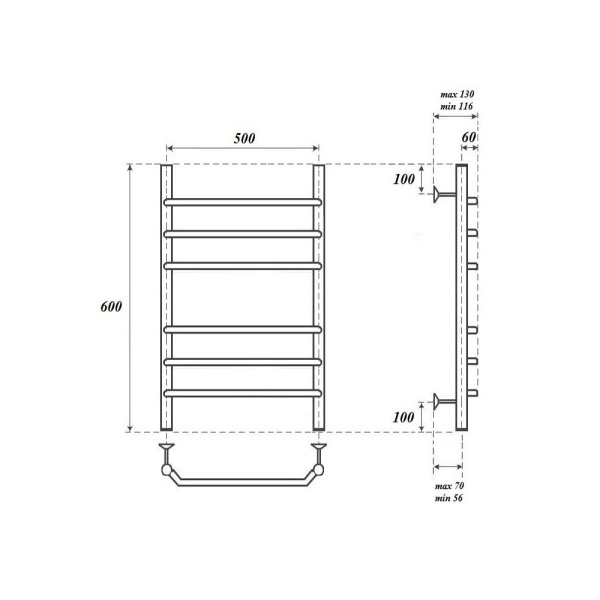 полотенцесушитель point венера п6 pn07156e электрический, левый | правый, 50x60 см, хром