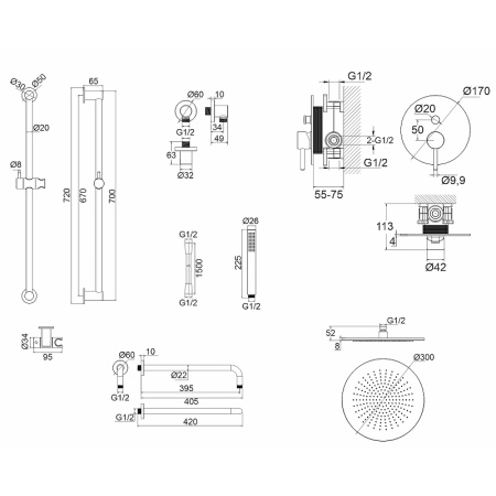 душевая система whitecross y brushed gold yset05glb брашированное золото