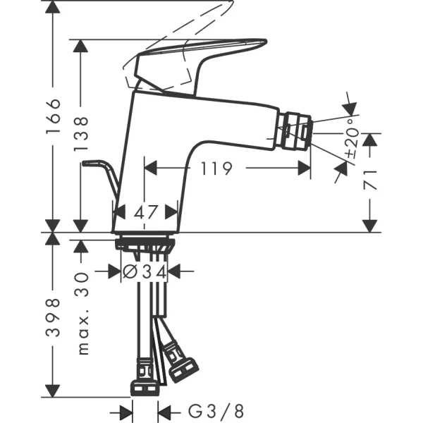 смеситель hansgrohe logis 71203000 для биде, с донным клапаном, хром