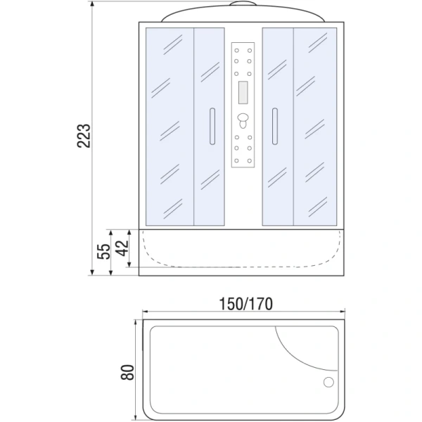 душевой бокс river wisla 150x80х50 тн 10000000789+10000000771 с поддоном