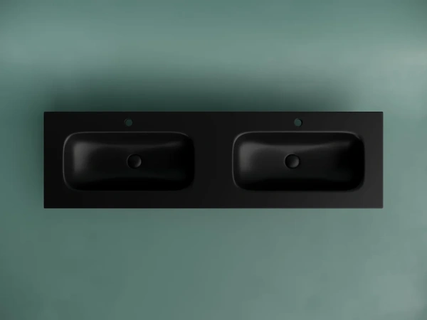 мебельная раковина ceramicanova grace прямоугольная 161см с двумя чашами и отверстиями под смеситель черный матовый cn7023mb