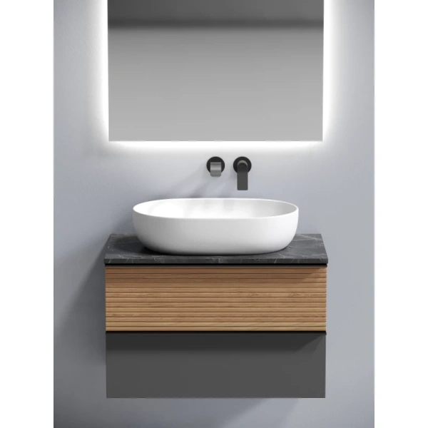 тумба с раковиной sancos delta dl80gr + tt80a1 + cn6047 80 см, подвесная, со столешницей, дуб красный/графит матовый