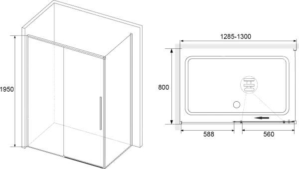 душевой уголок rgw stilvoll sv-12b+80 см (128,5-130)x80x195 профиль черный матовый, стекло прозрачное