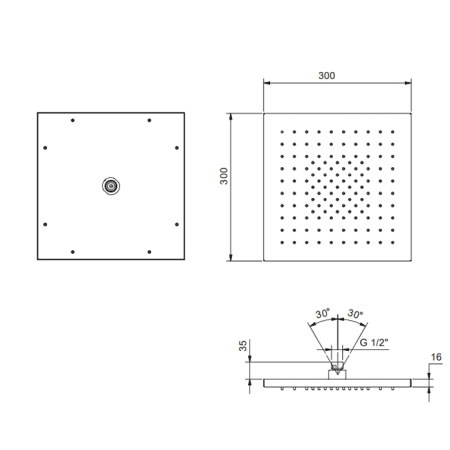 верхний душ 30х30см fantini mint 79 38 k053 цвет: блестящая натуральная сталь
