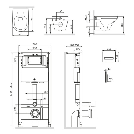 комплект унитаза с инсталляцией am.pm inspire flashclean is450a38.501700 с сиденьем микролифт и черной клавишей смыва.