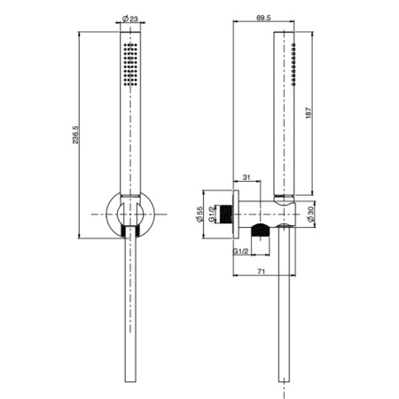 душевой комплект fima carlo frattini spillo steel f2951/4inox с ручным душем, шлангом 1500 мм. и настенным держателем с подводом воды, nox