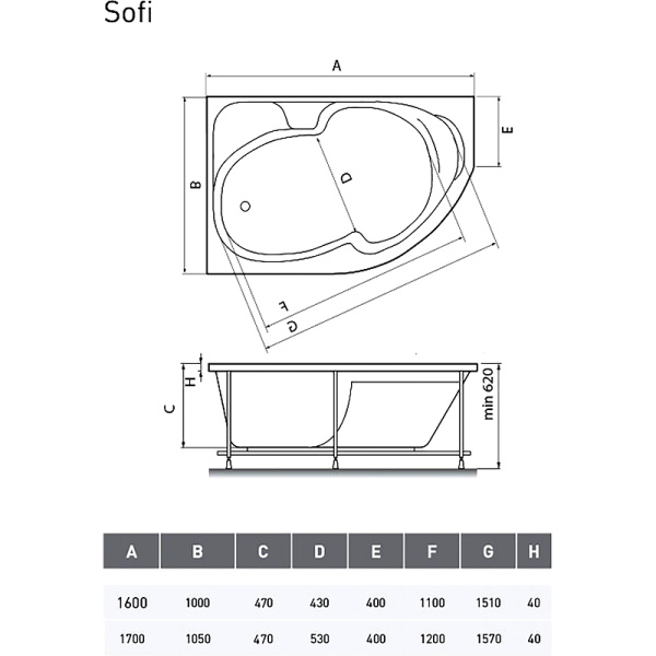 акриловая ванна relisan sofi 160x100 l гл000024565