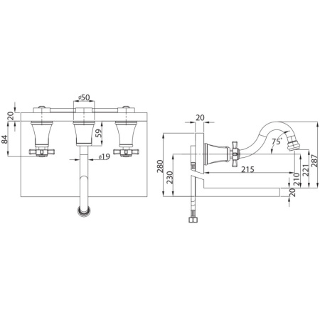 смеситель elghansa praktic 1402660 для умывальника двухвентильный на столешницу